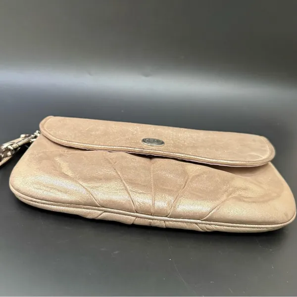 COACH Champagne Gold Shimmer Metallic Pleated Leather Wristlet Wallet - Image 6