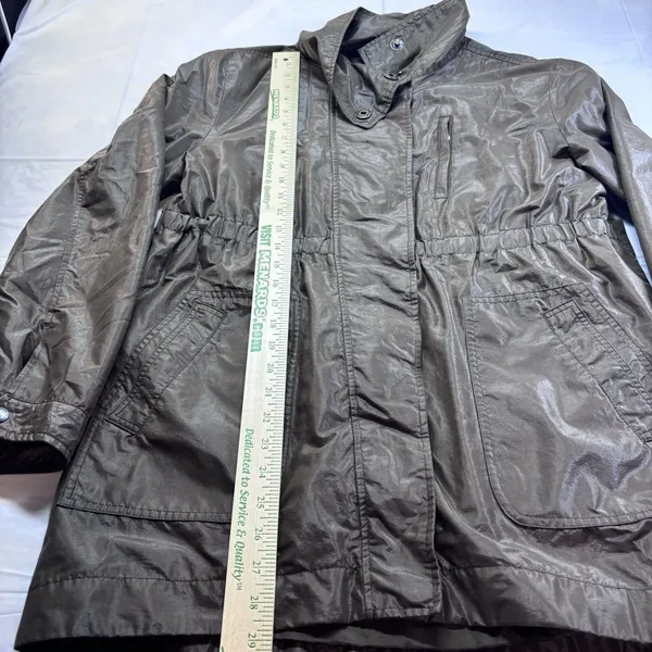 Liz Claiborne Lightweight Utility Jacket Women's L Metallic Brown Zip Snap Waist - Image 11