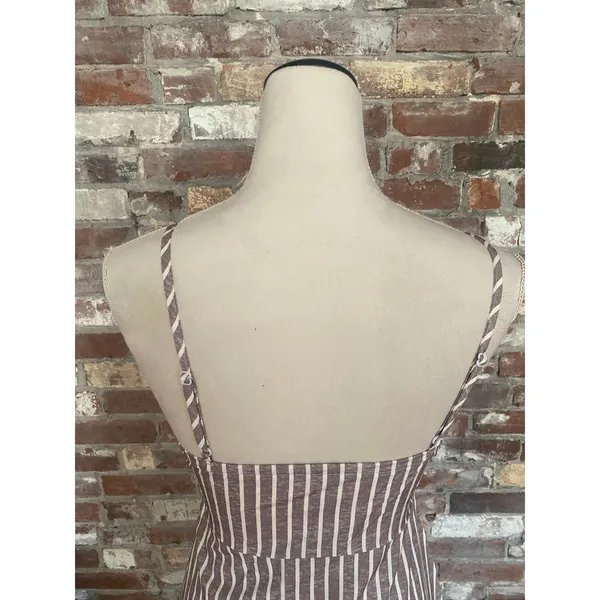 SHEIN Stripe Cami Midi Dress XS Brown White Smocked Waist Tie Bust Dress - Image 6