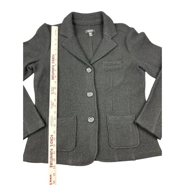Jones New York‎ Jacket Women's Medium Black 100% Wool Button Up Pockets Luxury - Image 3