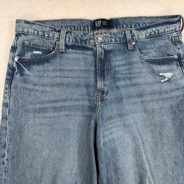 Gap 14 32 Mid Rise Destructed SuperSoft Baggy Jeans Medium Wash Denim 626631 - Image 5