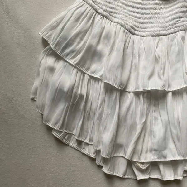 White ruffle preppy strapless mini beachy dress romper - Image 4