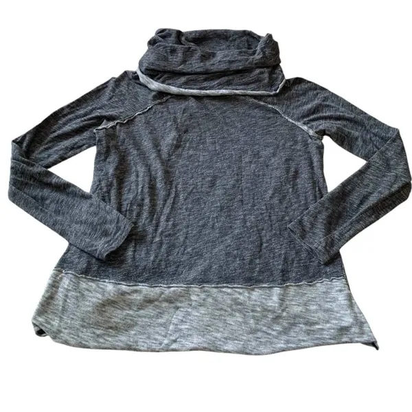 FP Beach Free People Cowl Neck Pullover Women L Gray Slub Knit Boho Gorpcore - Image 3
