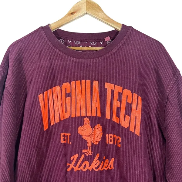 Pressbox Virginia Tech Hokies Corded Ribbed Sweatshirt Maroon Thumbhole Size M - Image 2
