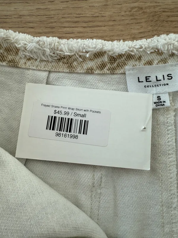 Le Lis Frayed Snake Print Denim Wrap Skort - Image 4