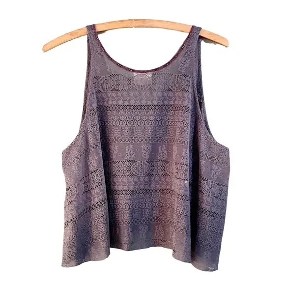 Vintage Free People Cropped Floral Laser-Cut Lace Lagenlook Tank Size XS Purple - Image 3