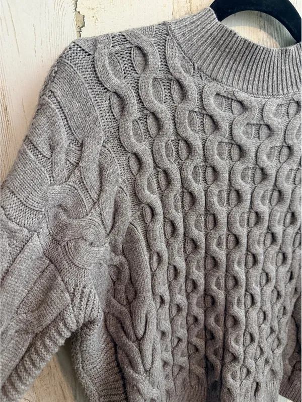 By Anthropologie Women's Small Gray Cable Knit Mock Neck Sweater - Image 7
