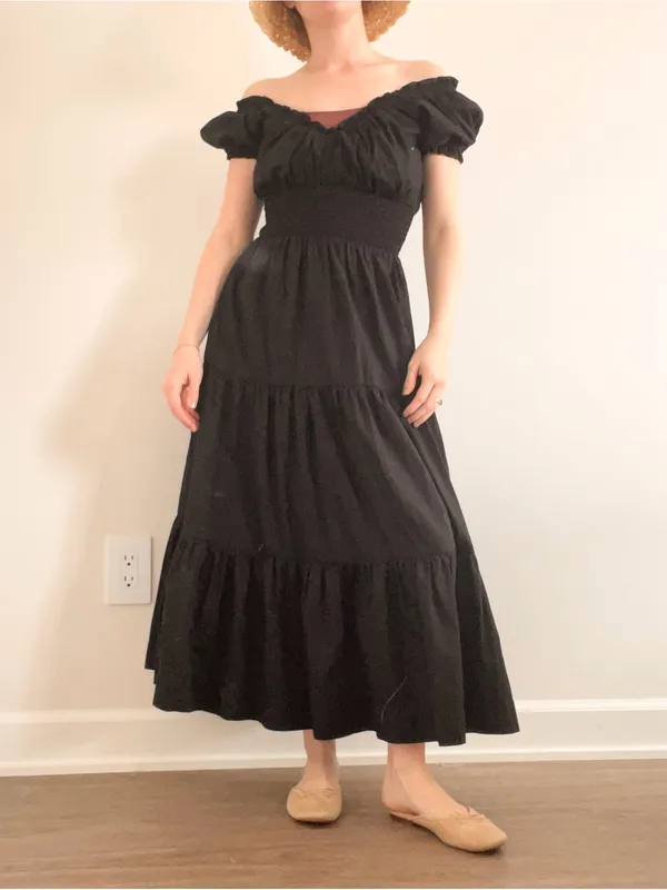 Abercrombie & Fitch Black Puff-Sleeve Tiered Maxi Dress - Image 3