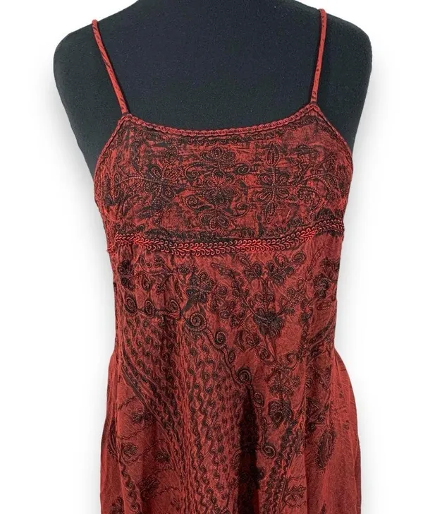 Vintage Step In Style Red & Black Embroidered Dress - Image 2