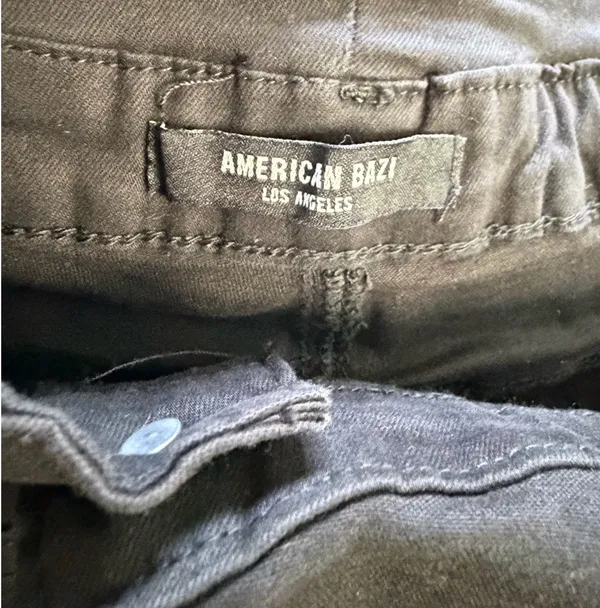 American Bazi Distressed Black Denim Overalls Shorts - Size M - Image 16
