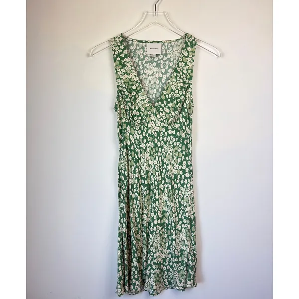 Reformation Green Floral Calix Dress Mento Summer Casual V Neck Sleeveless XS - Image 2