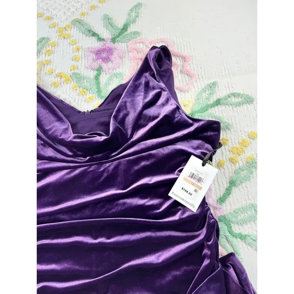 Kensie Purple Velvet Cowl Neck Ruched Sheath Dress Size‎ 12 - Image 6