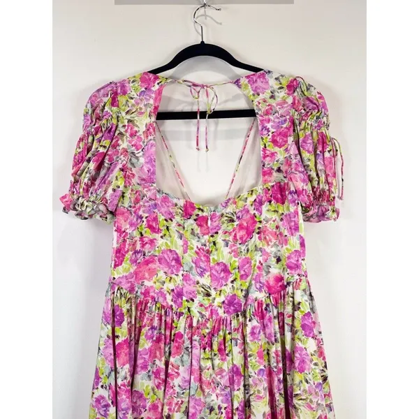 For Love & Lemons Mini Dress Paulina Silk Floral Corset Puffed Coquette Medium - Image 8