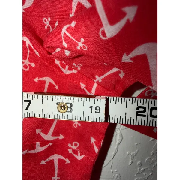 Anchor Print Shirt‎ Red White Cotton Old Navy Button Down Long Sleeve Sz M - Image 4