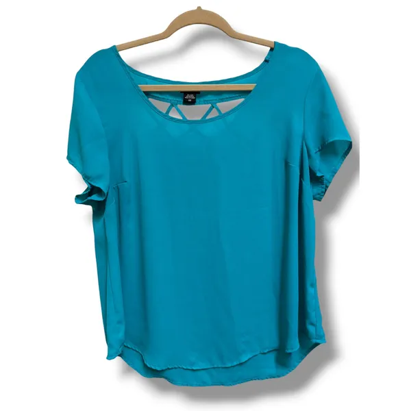 Torrid Teal Blue Lattice‎ Strappy Back Georgette Blouse Size 00 M/L 10 - Image 2