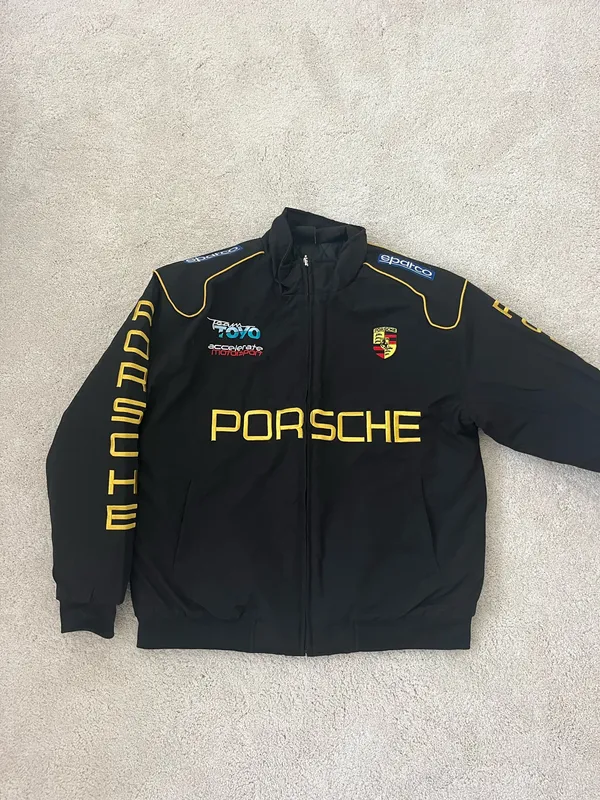 Vintage Porsche Bomber Jacket Black Size M - Image 2