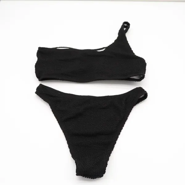 2 Piece Bikini Set Womens Small Black Textured One Shoulder Swimsuit Beachwear - Image 4