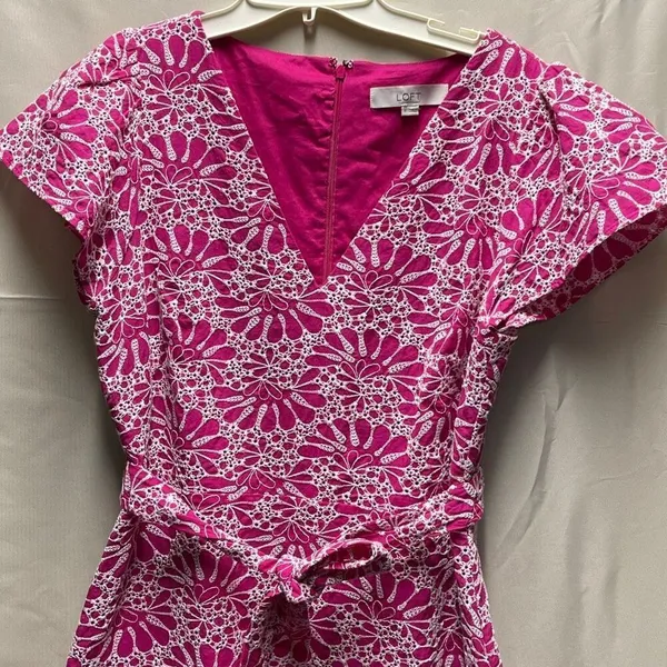 Loft size 8 heavily embroidered fit n flare ruffle cap sleeves dress - Image 3