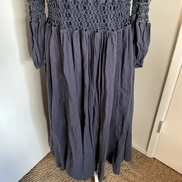 ASOS EDITION Charcoal Gray Crochet Trim Drop Waist Maxi Dress 4 Cotton Boho - Image 4
