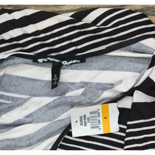 NWT Planet Gold Juniors Printed Cold-Shoulder Bodycon Dress Black Stripe S - Image 5