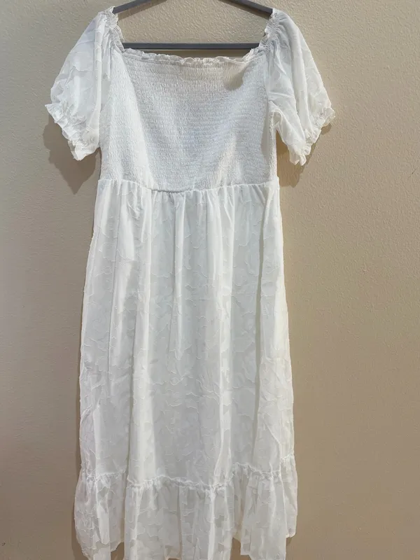NWT Pinup Fashion White Dress 16W Plus Size Smocked Tiered Midi Puff Sleeve - Image 2
