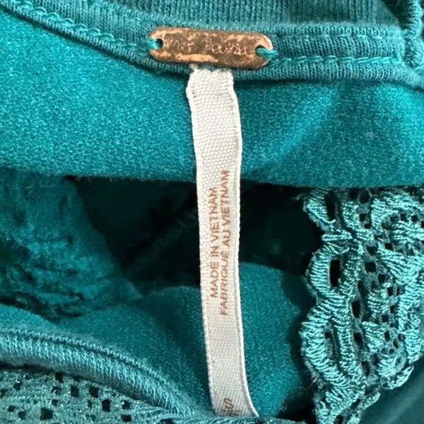 Free People Miss Me Teal Green Lace Sweetheart Embroidered A Line Mini Dress S - Image 6