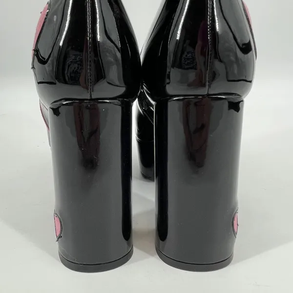 Dolls Kill La‎ Moda Platform Black Patent Leather Pink Heart Chunky Boots Sz 9 - Image 4