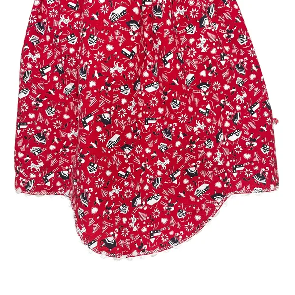Vintage Half Apron Folk Art Print‎ Hostess Bow Ric-Rac Trim Cottagecore Handmade - Image 6