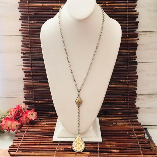 Chico's Reversible Drop Pendant Silver & Gold Tone Necklace - Image 3