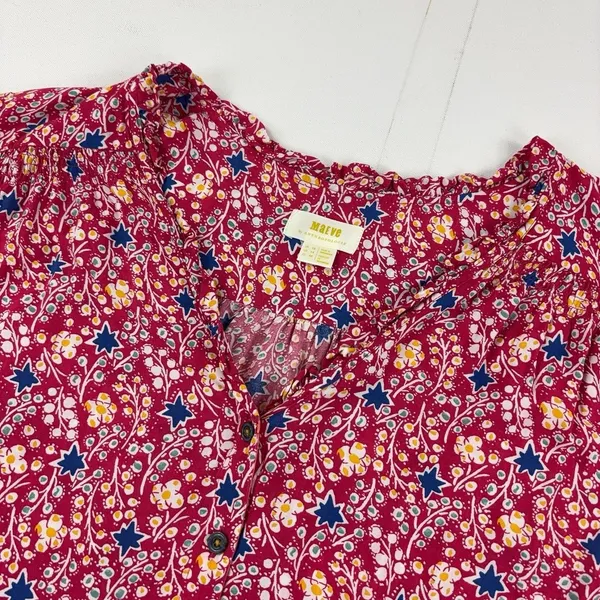 Maeve By Anthropologie Blouse Womens 14 Red Floral Henley Long Sleeve Ruffle Top - Image 2