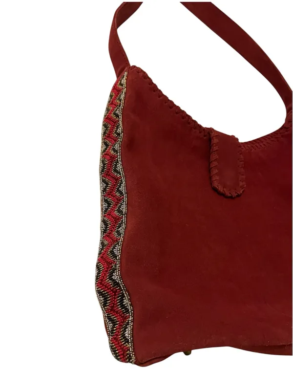 Sundance Leather Hobo Bag Suede Side Beaded Handbag Purse Southwest Boho Western - Image 4