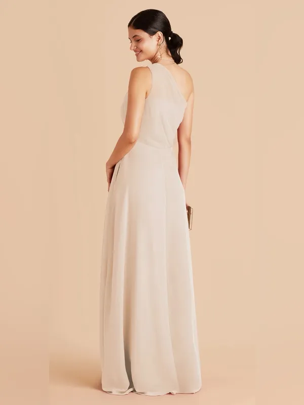 Birdy Grey Kira One Shoulder Chiffon Bridesmaid Formal Dress Slit Champagne L - Image 2