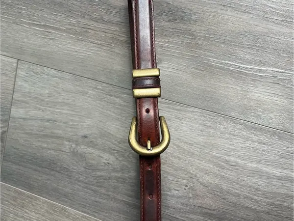 Vintage Guess Brown Genuine Leather Belt Brass Buckle Logo Size Medium - Image 3