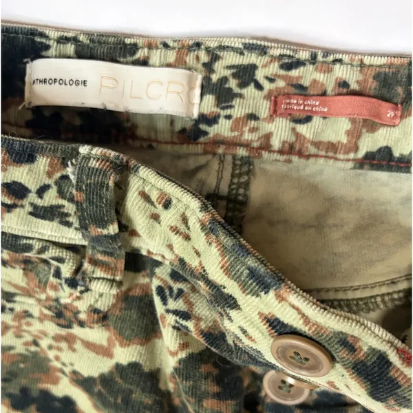 Anthropologie Pilcro High Rise Skinny Corduroy Pants Floral Camo Green Brown 29 - Image 11