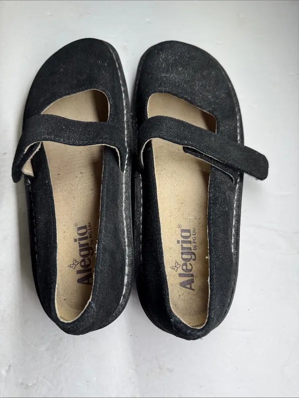Alegria Feliz Black leather Mary Jane Flats adjustable Strap sparkle comfort 38 - Image 7