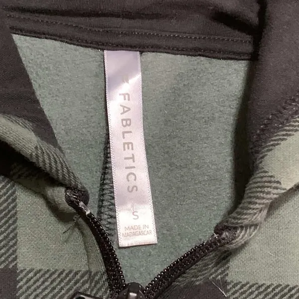 Fabletics Jumpsuit Women S Green Buffalo Plaid Fleece Hooded Pajamas Cabincore - Image 2