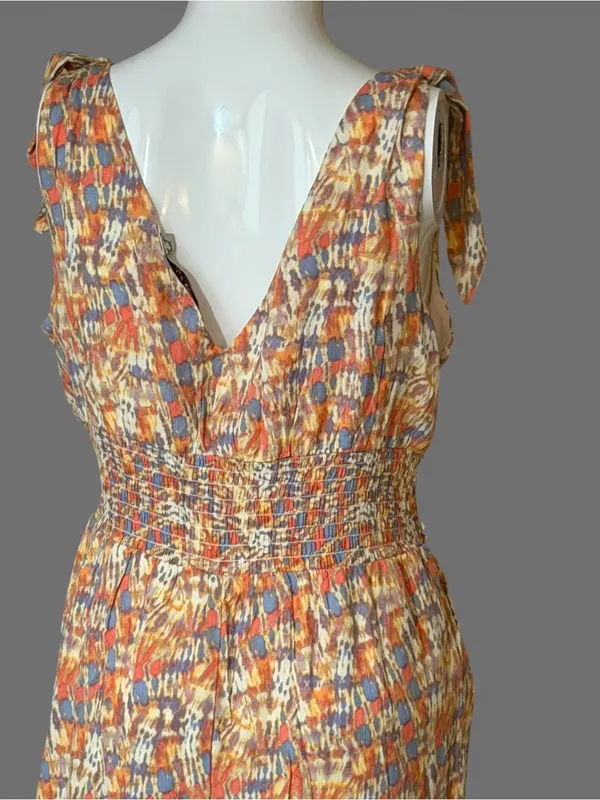 Gypsies & Moondust Tie-Shoulder Mini Dress in Orange, Blue & Cream - Image 5