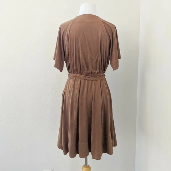 Miss Me Faux-Suede Wrap Dress Flutter Sleeves Mocha Brown Size Medium M NEW - Image 2