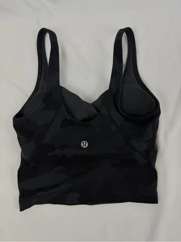 Lululemon Align Cropped V-neck Tank Top Black Camo w/ Pads Women Size 2 W1DAHS - Image 4