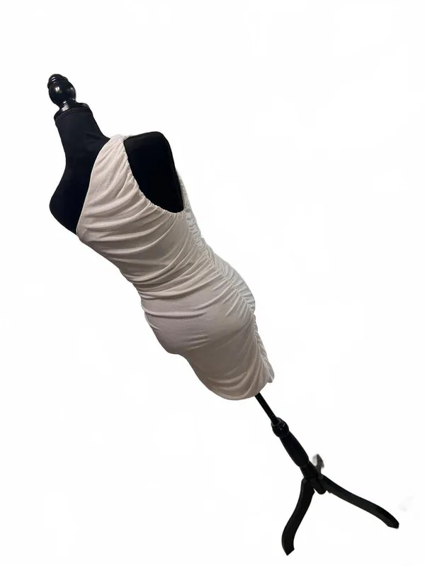 One Shoulder Ruched Bodycon Dress Champagne Beige Mini Cocktail Party Sz Large - Image 6
