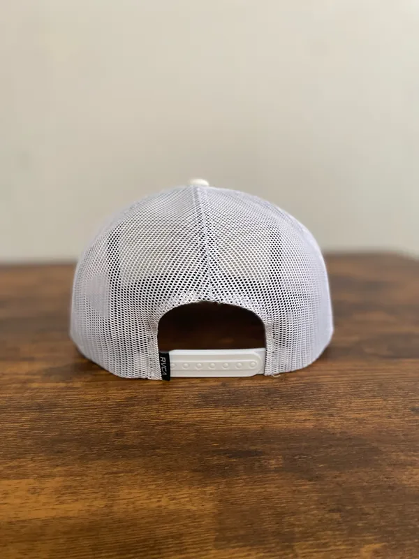 RVCA White Mesh Trucker Hat with Gold/Black Sunrise Patch - Image 2