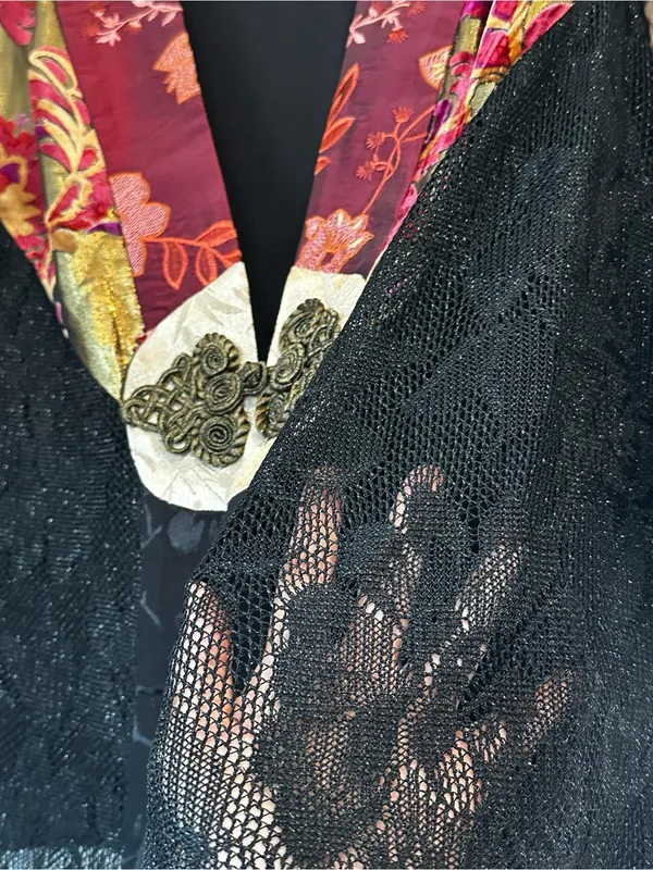 Vintage Spencer Alexis Velvet Silk Burnout Embroidered Kimono Whimsygoth Artsy - Image 9