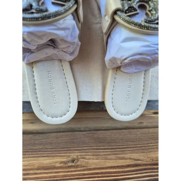 Tory Burch Leather Miller Pave Sandal In Cream Size 5 - Image 5