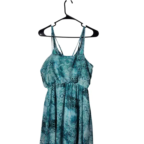 Emma & Michele Blue All Over Print Sleeveless Asymmetrical Hem Maxi Dress Large - Image 5