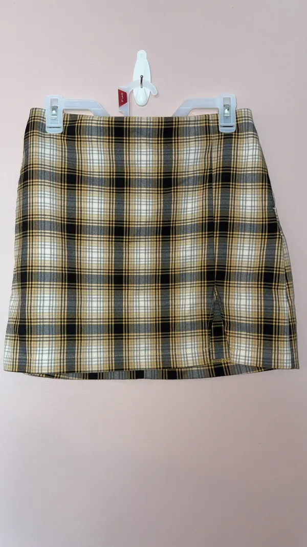 Urban Outfitters Black Yellow Plaid Skirt Mini Slit - Image 3