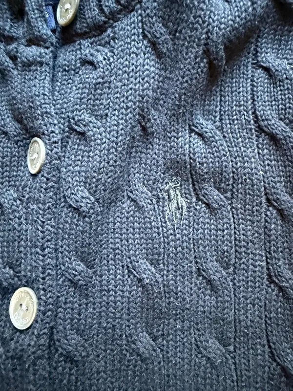 Ralph Lauren Golf Cable Knit Smock Neck 100% Cotton Black Cardigan Size M - Image 5