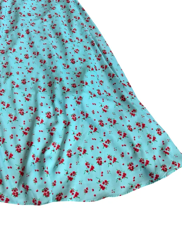 Galon De Blanc Aqua Floral Puff Sleeve Maxi Dress V Neck Ditsy Size 6 Women's - Image 12