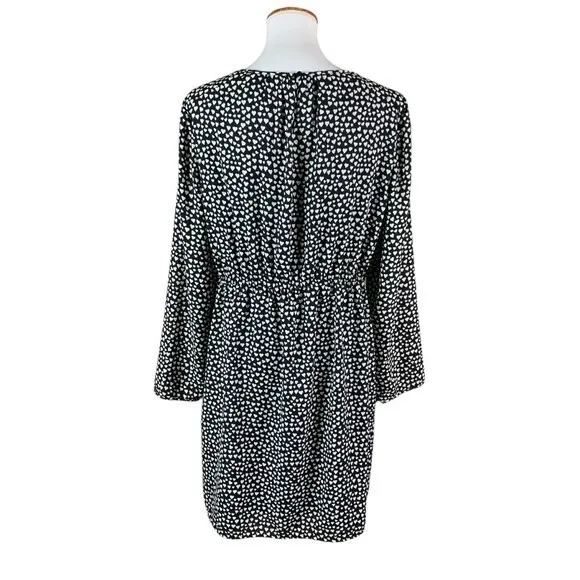 J Crew‎ Mercantile Black White Heart Print Long Sleeve Dress 14 Elastic Waist - Image 6