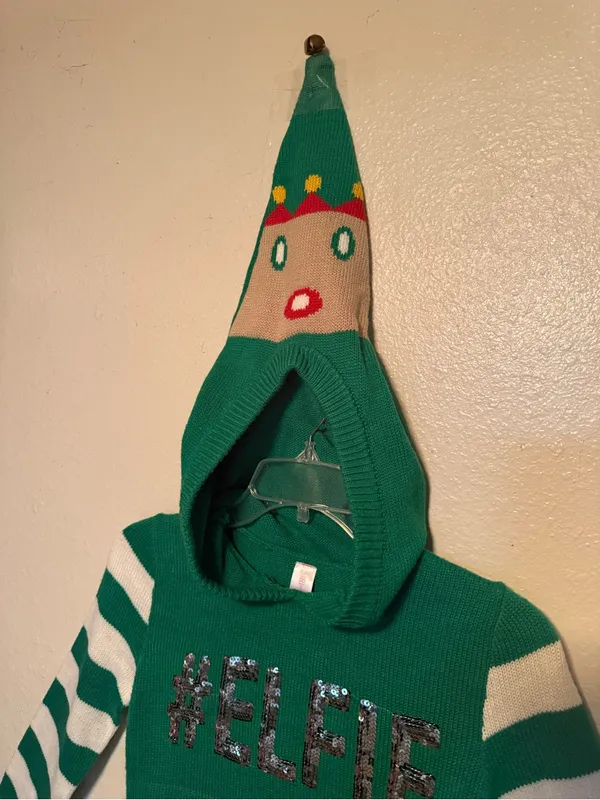 No Boundaries Small #ELFIE Elf Hooded Ugly Christmas Sweater Sequin - Image 6