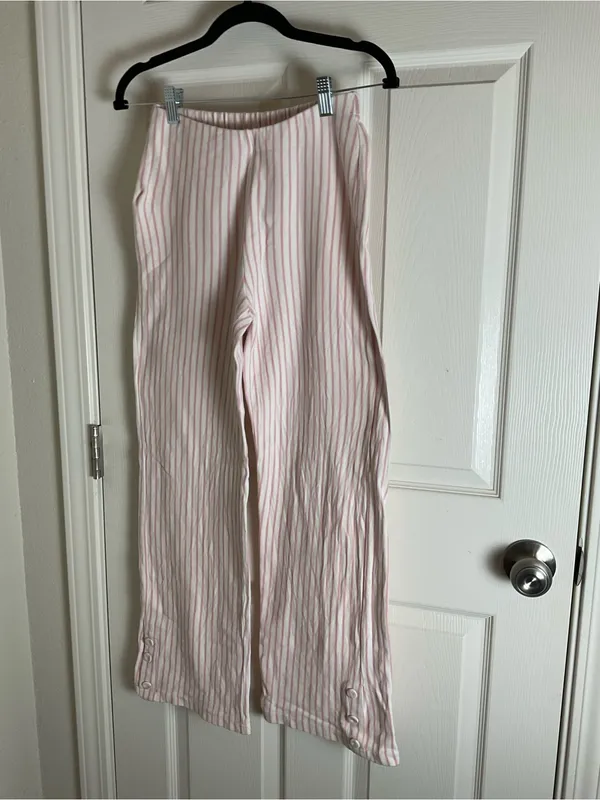 Zara Pink & White Striped Cotton Wide-Leg Pants - Size 13-14 - Image 2